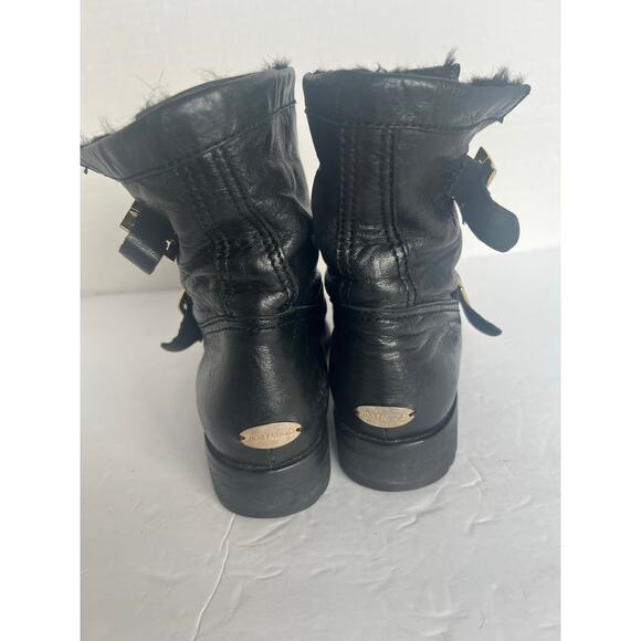 Jimmy Choo Black Soft Leather Fur Lined Low Heel Ankle Biker Moto Boots Sz 8 - Picture 6 of 14